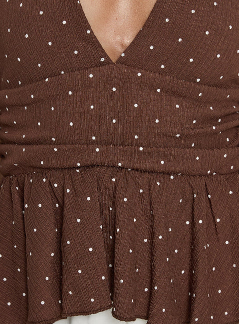 Xalira Frill Halter Top Brown Polka