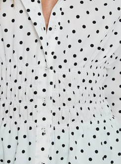 As You Are Shirred Button Up Top White Polka