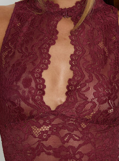 Quinbie Lace Sleeveless Top Burgundy