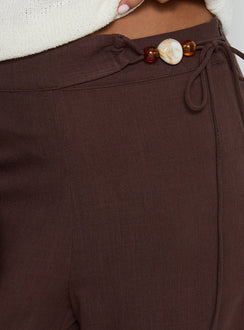 product Princess Polly Pine For You Bead Detail Linen Pant Brown High Rise Pants 
