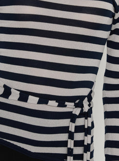 Kastor One Shoulder Long Sleeve Top Navy / Grey Stripe