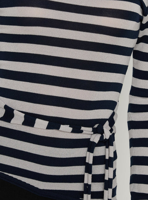 Kastor One Shoulder Long Sleeve Top Navy / Grey Stripe