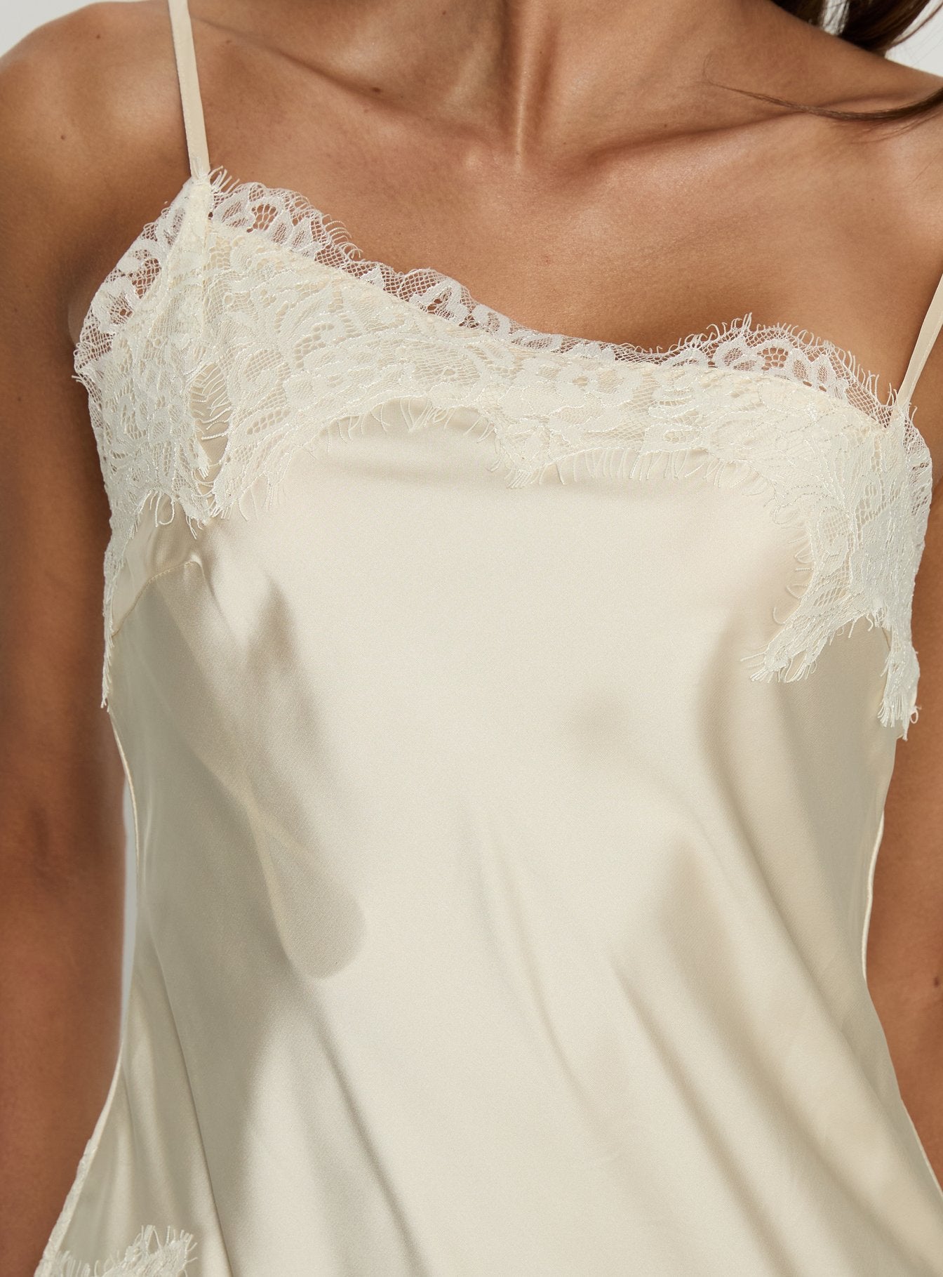 Winta Lace Trim Asymmetrical Satin Top | Cream | Womens | Princess Polly Winta Lace Trim Asymmetrical Satin Top | Cream | Womens | Princess Polly