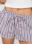 Striped shorts Low rise, elasticated waistband with tie fastening Non-stretch material, unlined  Princess Polly Lower Impact