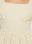 Mini dress Striped print, straight neckline, fixed straps, invisible zip fastening Non-stretch material, fully lined 