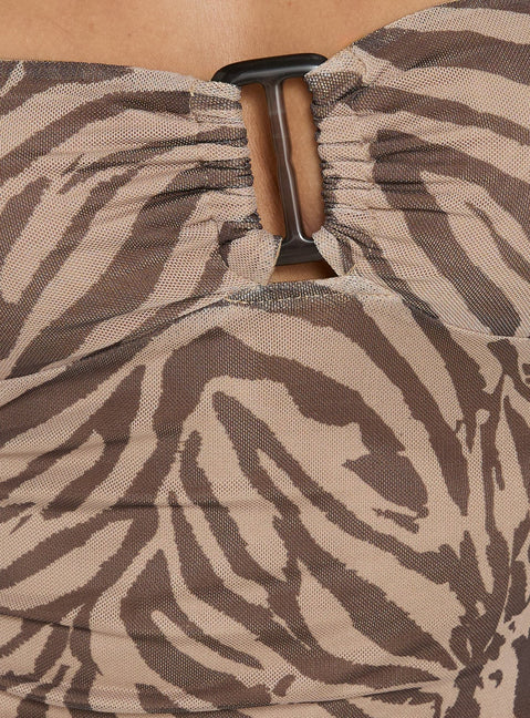 Cielo Mesh Halter Top Brown Zebra