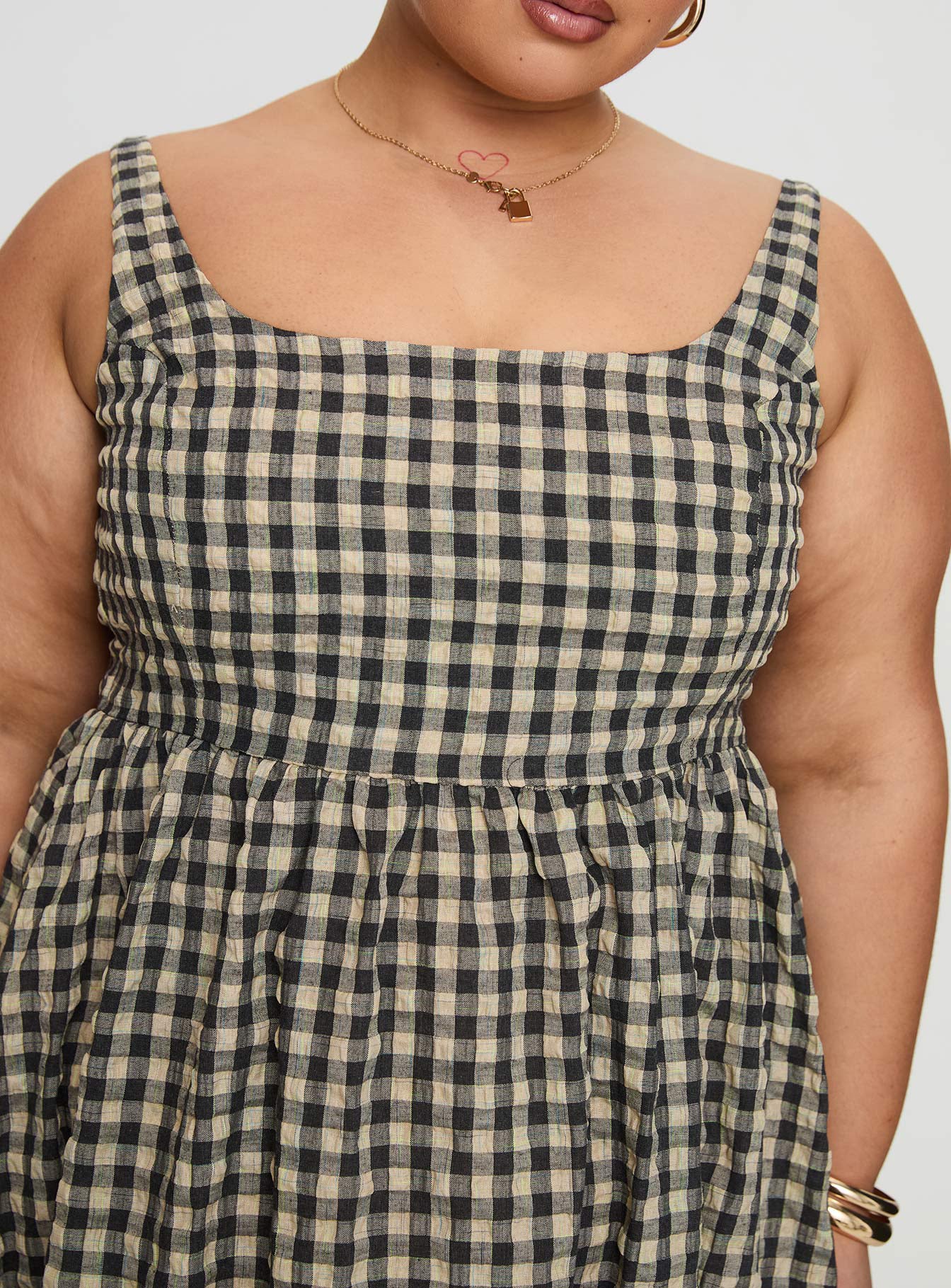 princess polly check maxi dress Princess Polly Cartmel cotton seersucker square neck maxi dress in black and cream gingham