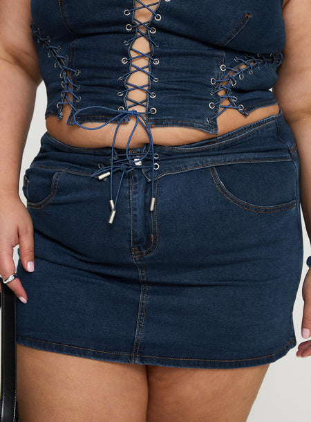 Popular Low Rise Mini Skirt Mid Blue Wash Curve