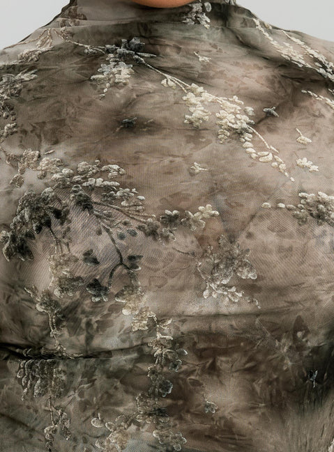 back view of model wearing Princess Polly Nights All Alone High Neck Top Multi Curve Sleeveless High Neck 