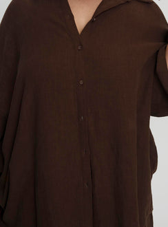 Peni Linen Button Down Top Chocolate Curve