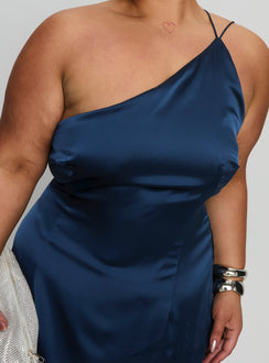 Kiss Of Life Satin Maxi Dress Navy Curve