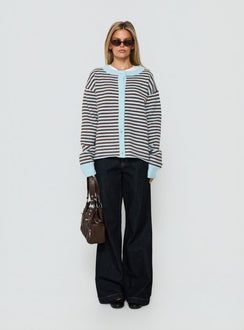 Darnelle Button Up Knit Cardigan Mint Chocolate Stripe