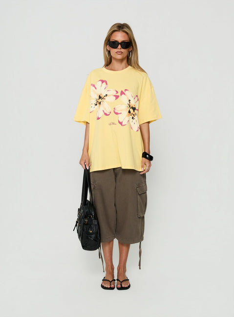 Botanic Lover Oversized Graphic Tee Washed Yellow