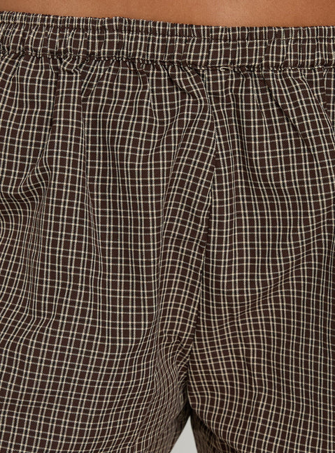 Amorah Bubble Mini Shorts Brown Check