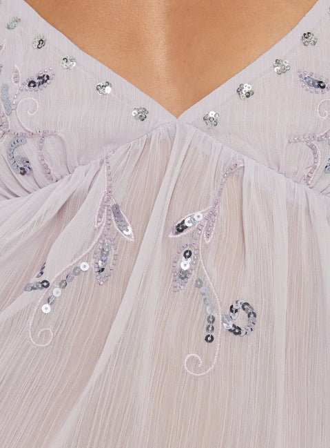 Wistie Asymmetrical Beaded Top Lilac