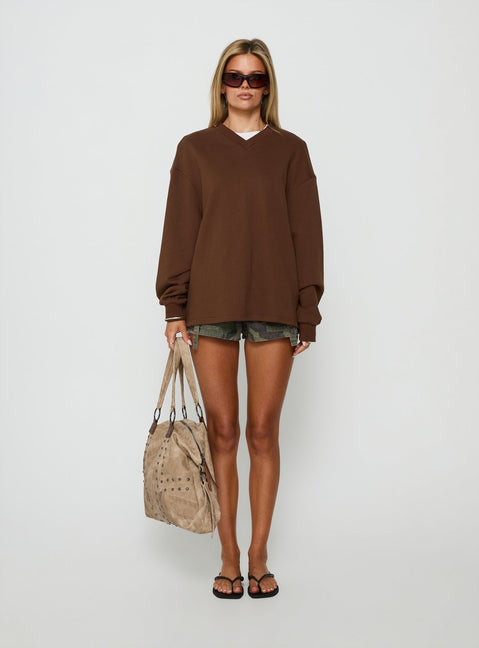 Opollo V Neck Jumper Brown