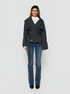 Eldora Cropped Trench Coat Slate Grey