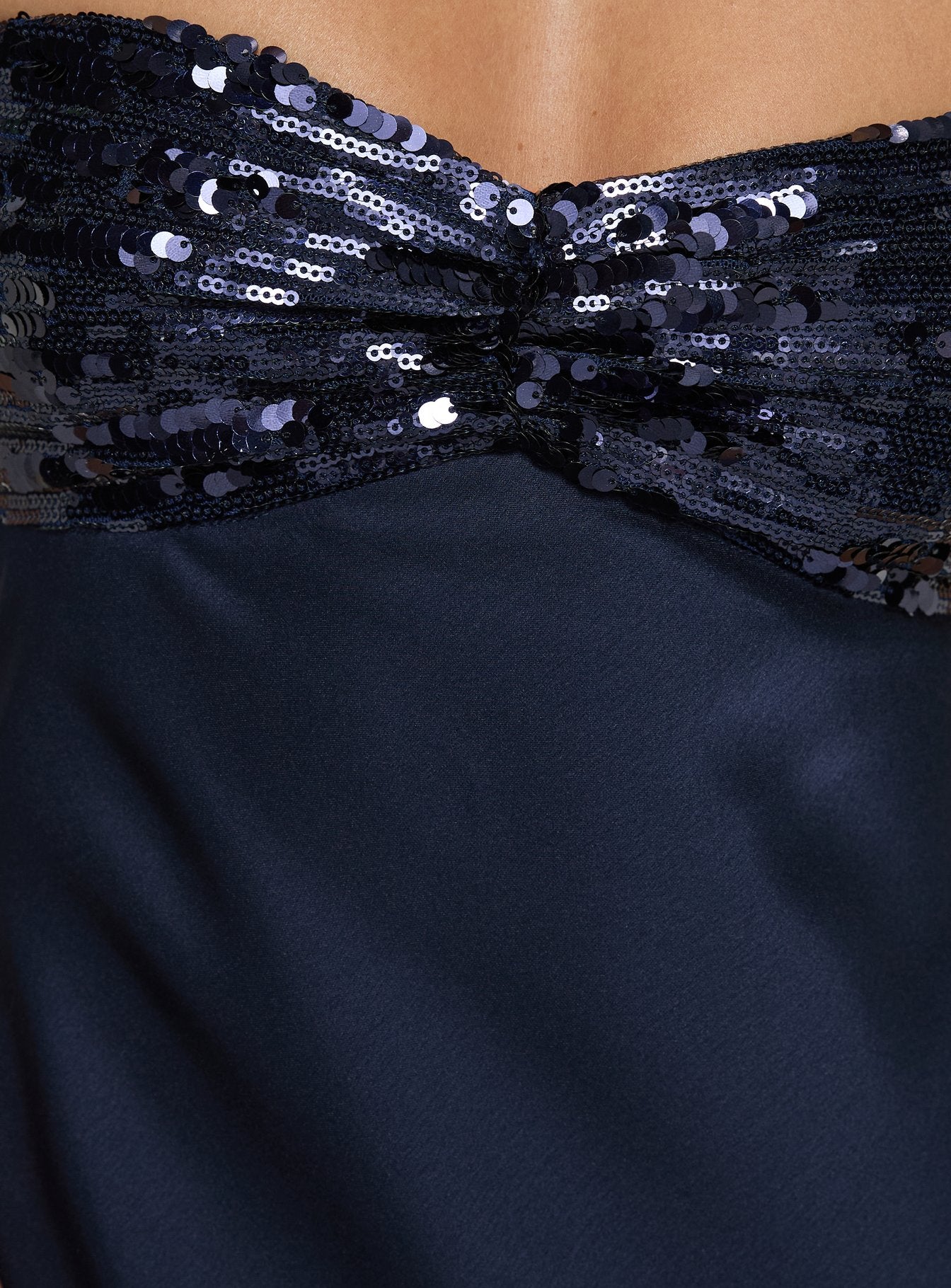 See The Vision Sequin Bust Strapless Maxi Dress Navy