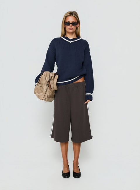 Myrandah V Neck Long SLeeve Knit Jumper Navy