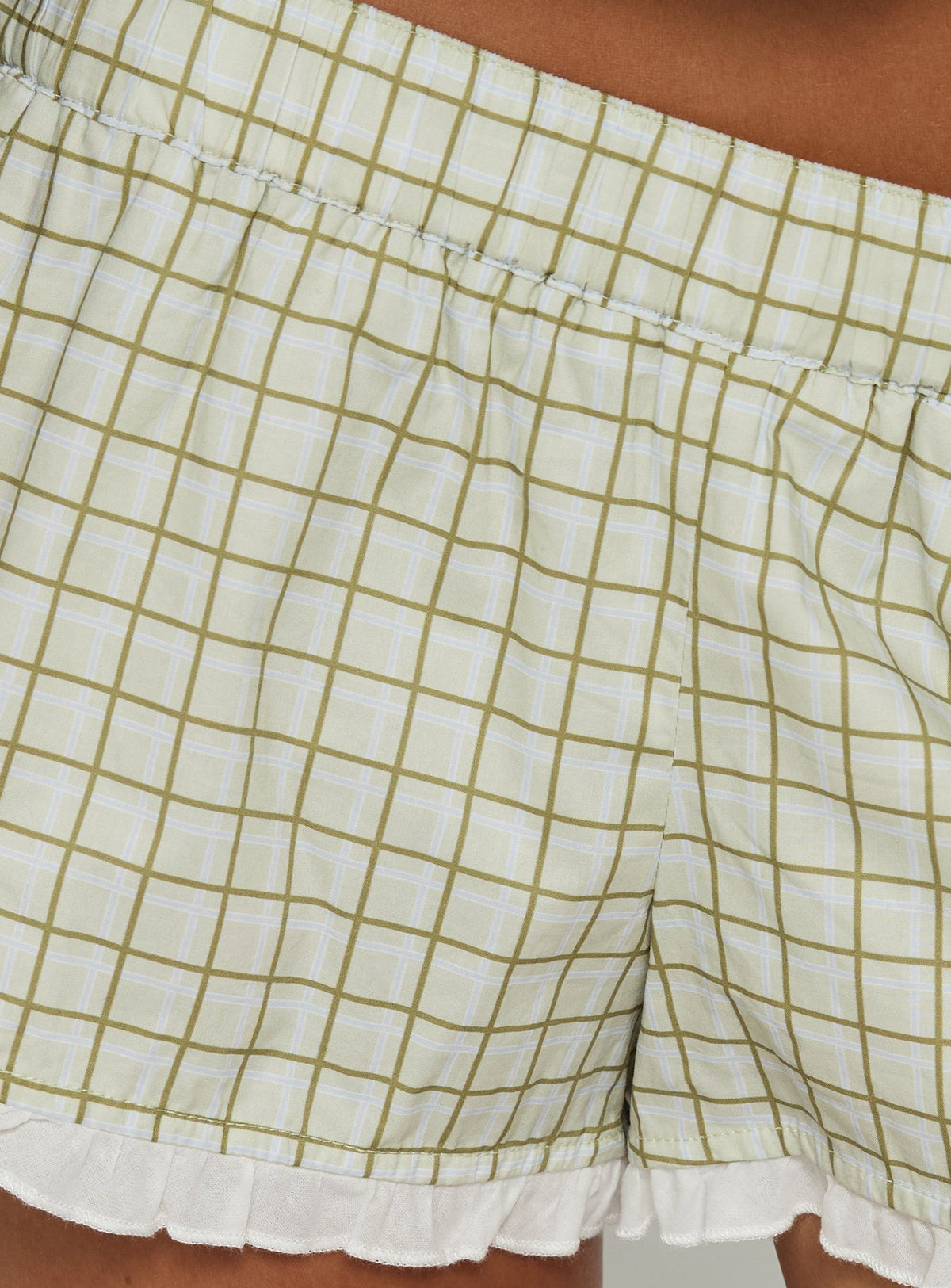 Genie Lace Trim Boxer Shorts Green Check