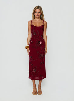Daphie Beaded Midi Dress Burgundy