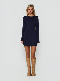 Blairre Pointelle Long Sleeve Mini Dress Navy