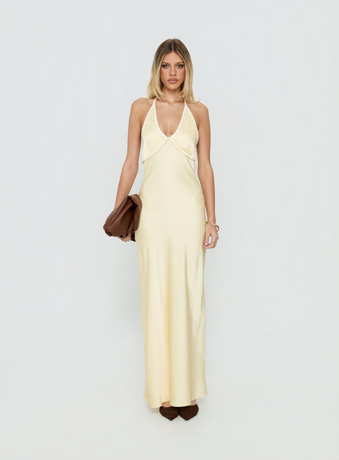 Esmia Halter Maxi Dress Lemon / White