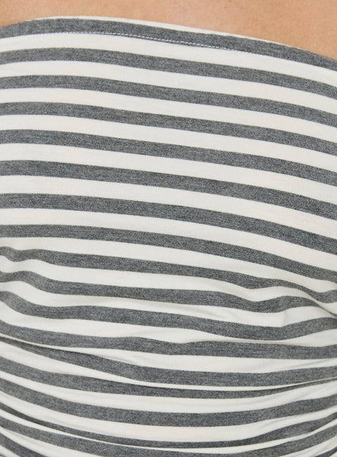 Laynuh Strapless Ruched Mini Dress Grey / White Stripe
