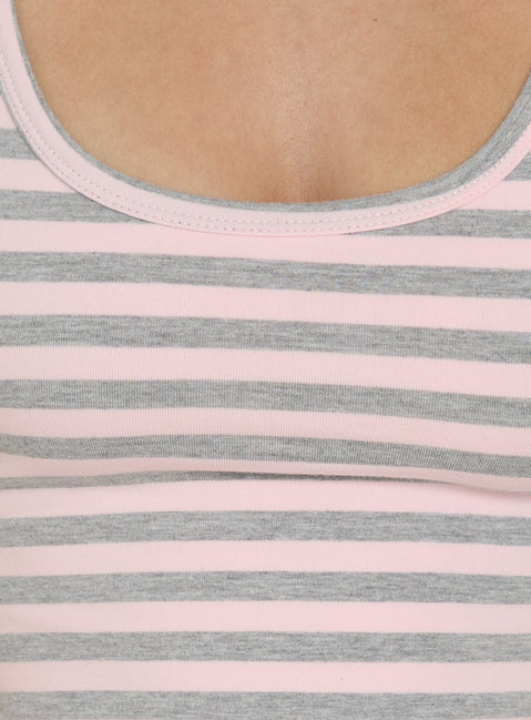 Keep It Light Low Back Tank Top Pink / Grey Stripe