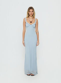 Aymi Frill Bust Detail Maxi Dress Blue Stripe
