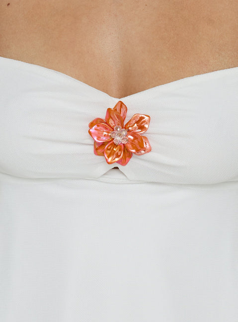 Peaceful Feeling Floral Detail Halter Top White