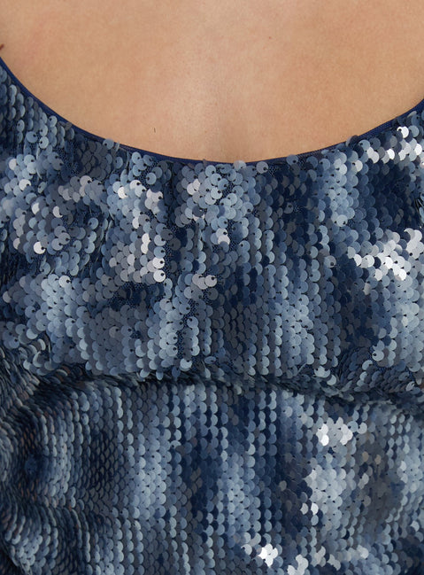 blue glitter metallic tie back dress Blue Sequin Dress - Tie-Back Bodycon - Sequin Mini Dress