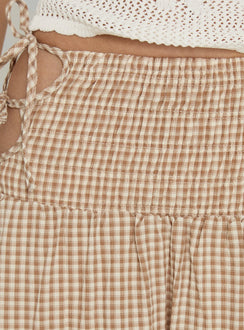 Vence Ruched Maxi Skirt Brown Gingham