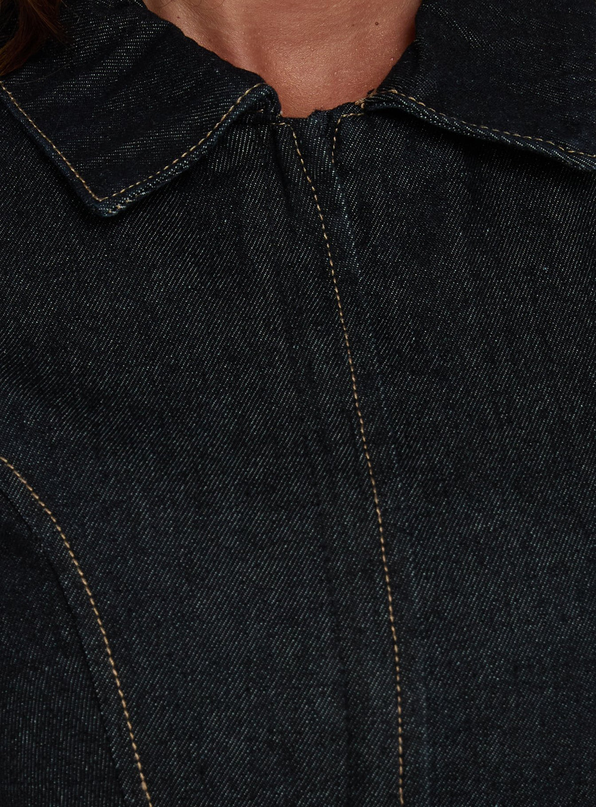 Raminna Zip Front Collared Top Raw Denim