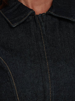 Raminna Zip Front Collared Top Raw Denim