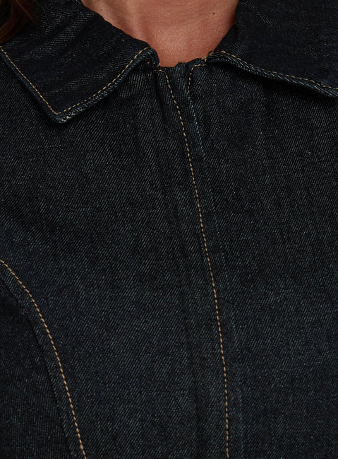 Raminna Zip Front Collared Top Raw Denim