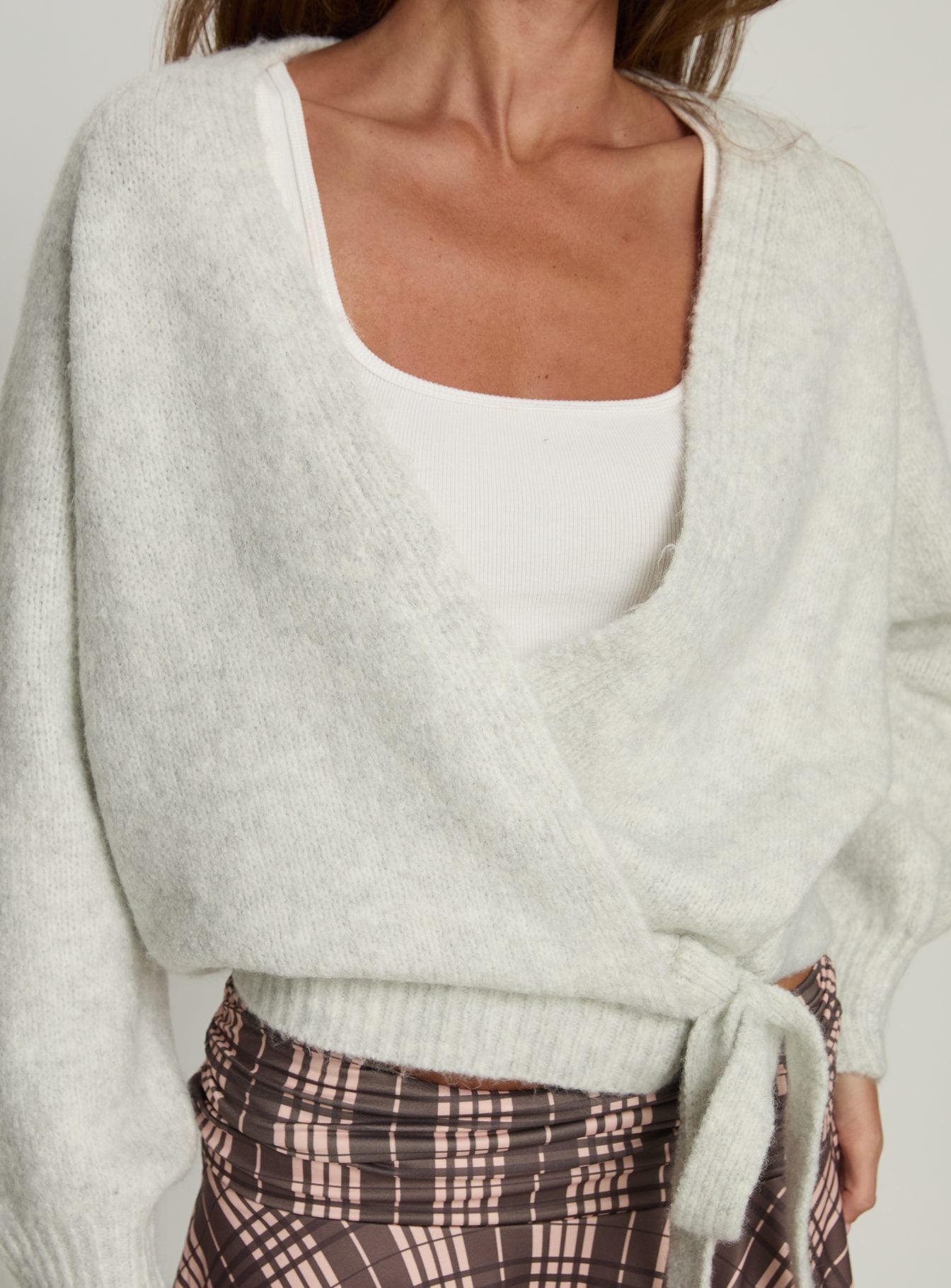 Daelan Wrap Knit Cardigan Grey Marle | Princess Polly