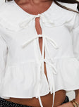 Floating Along Collared Long Sleeve Top White