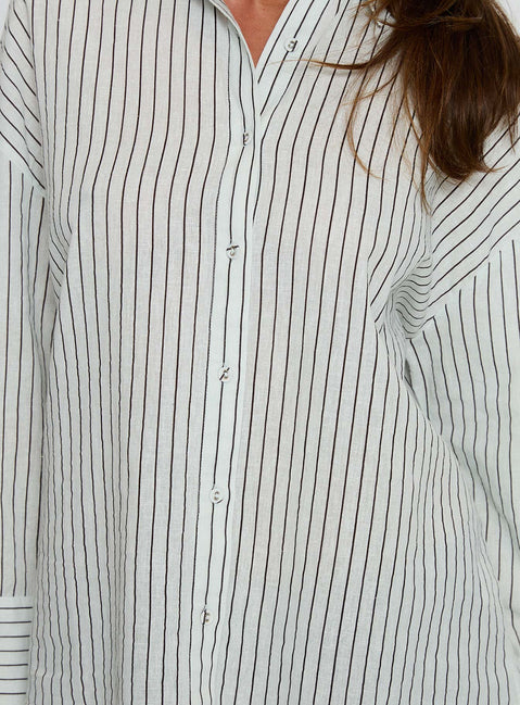 Alexi Long Sleeve Button Down Top Blue / Brown Stripe