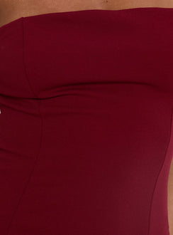 Diamanti Strapless High Slit Maxi Dress Burgundy