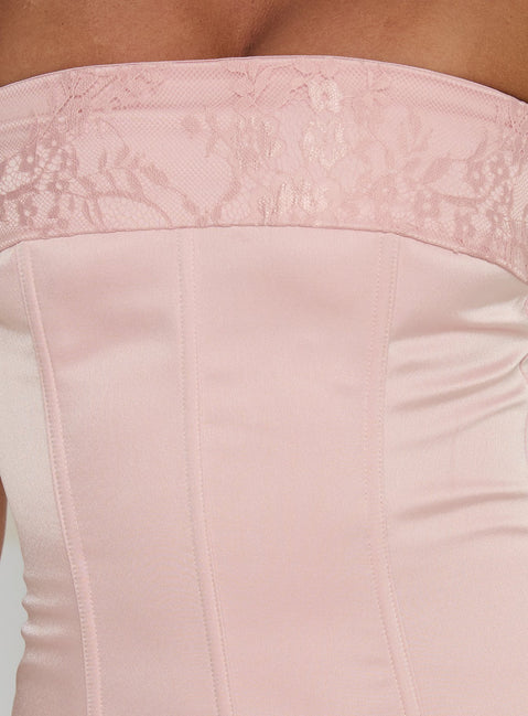 Sura Strapless Lace Detail Maxi Dress Pink