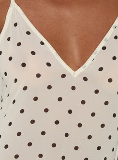 Loulah Sheer Chiffon Maxi Dress Cream Polka Dot