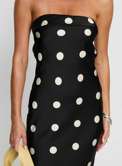 Madilaine Strapless Scarf Maxi Dress Black / Polka Dot