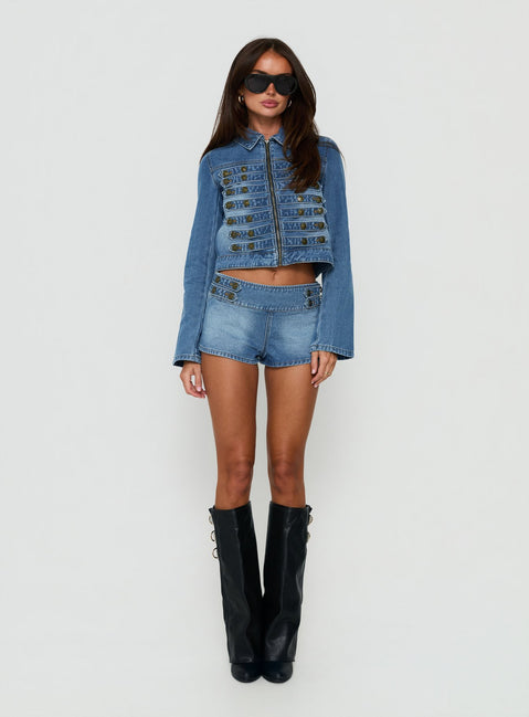 Kingstonn Military Denim Jacket Washed Blue