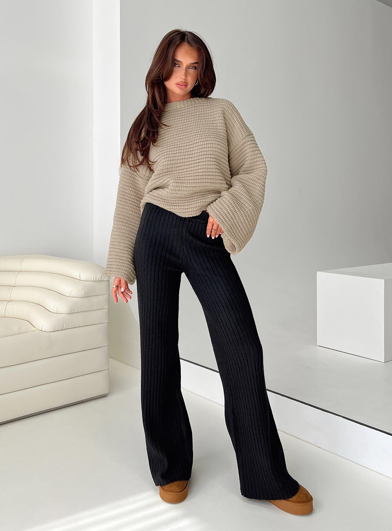 black knit dress pants Women's Black Fine-Knit Pants