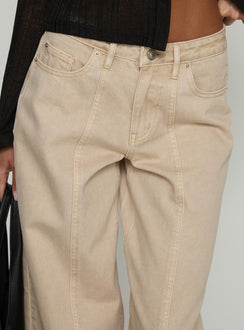 front view of model wearing Princess Polly Lando Low Rise Straight Leg Jeans Tan Mid Rise Jeans 