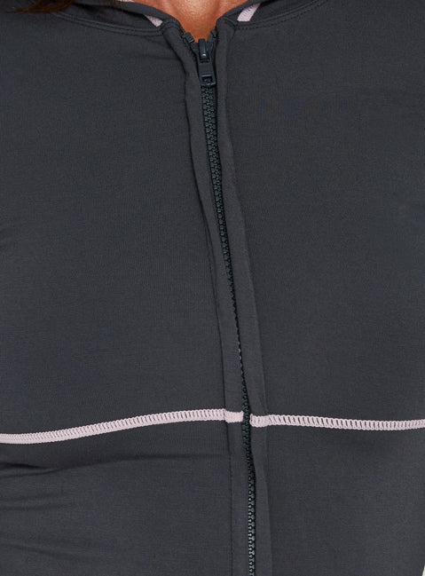 Kimberlyn Long Sleeve Jersey Zip Through Top Grey