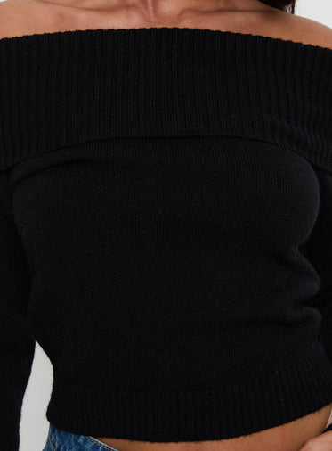 One For Me Off The Shoulder Long Sleeve Sweater Black