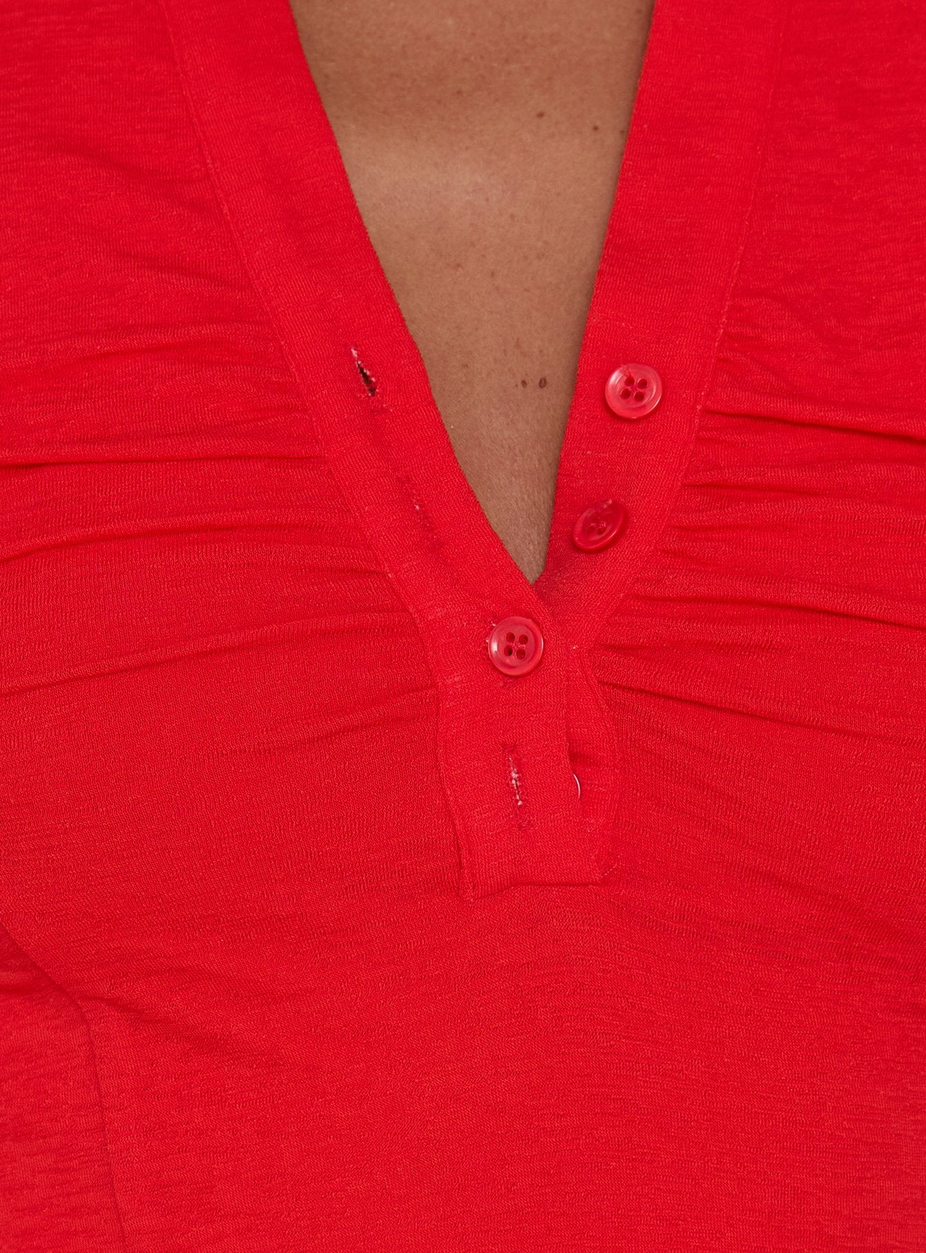 Whirl Shirred Collared Top Red