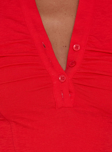 Whirl Shirred Collared Top Red